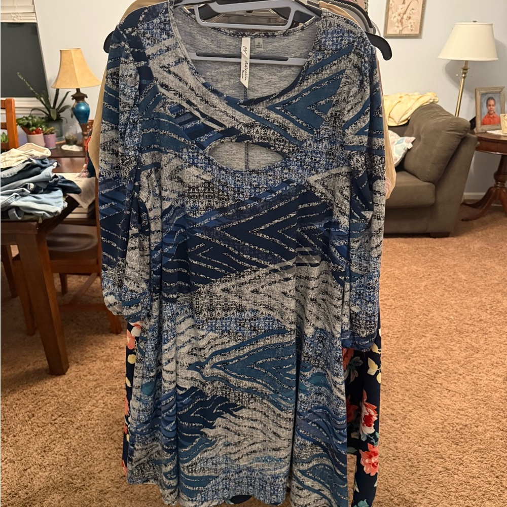 Blue and Gray Patterned Dress
